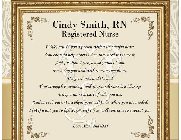 Nurse Practitioner Registered Nurse RN LVN BSN Gift Poem Matted