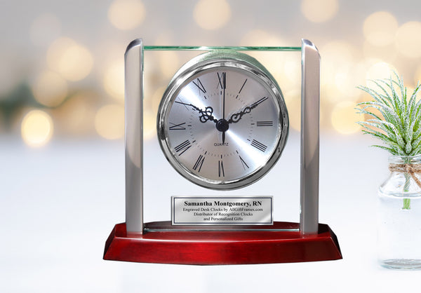 Engraved Clocks Corporate Gifts Personalized Desk Rotating Glass Accen