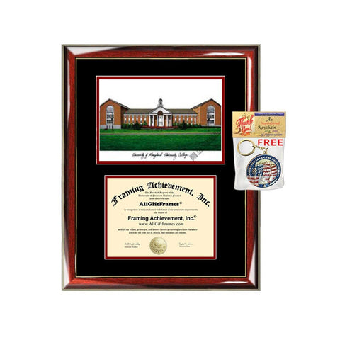 University of Maryland University College diploma frames lithograph frame UMUC campus image sketch framing graduation degree gift plaque