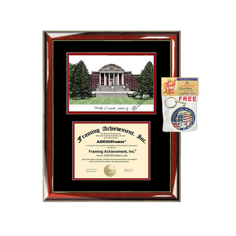 University of Louisville diploma frame lithograph campus image Louisville certificate degree frames framing gift graduation plaque college