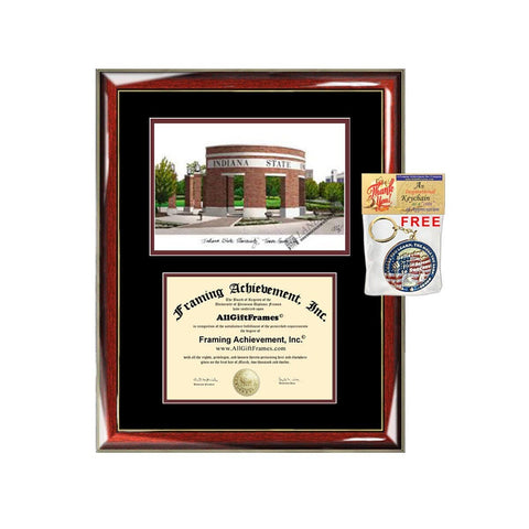 Indiana State University diploma frames lithograph ISU campus sketch frame certificate framing graduation degree gift college holder case