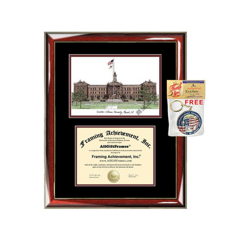 Western Illinois University diploma frames lithograph WIU degree frame campus image certificate framing graduation gift college plaque graduate