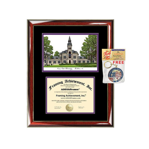 Kansas State University diploma frames lithograph KSU campus image sketch frame certificate framing graduation degree case graduate gift