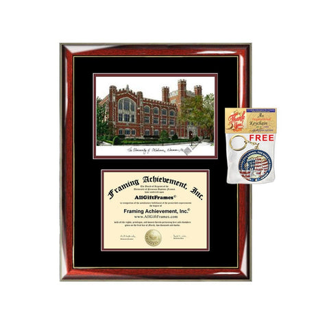 University of Oklahoma diploma frame lithograph campus image certificate degree frames framing gift graduation plaque college OU graduate