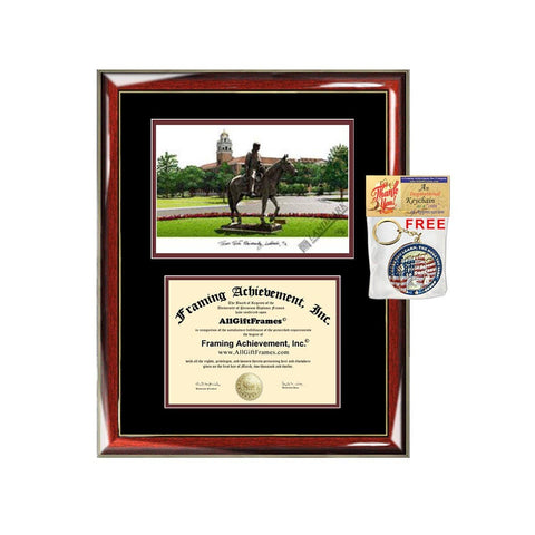 Texas Tech diploma frames TTU lithograph frame campus sketch framing Texas Tech University graduation degree gift college plaque certificate