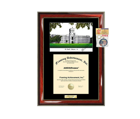 AllGiftFrames The Citadel Diploma Frame Lithograph Degree Graduation Framing Black Matted Engraved Custom University Graduate Gift Holder Case