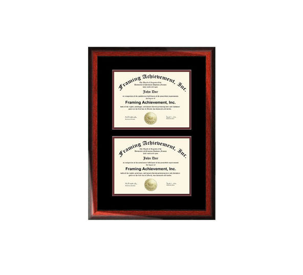 Double Diploma Frame Double Degree Plaque Two College Certificates Satin Rich good Mahogany Top mat Black Inner matted Maroon Dual Document